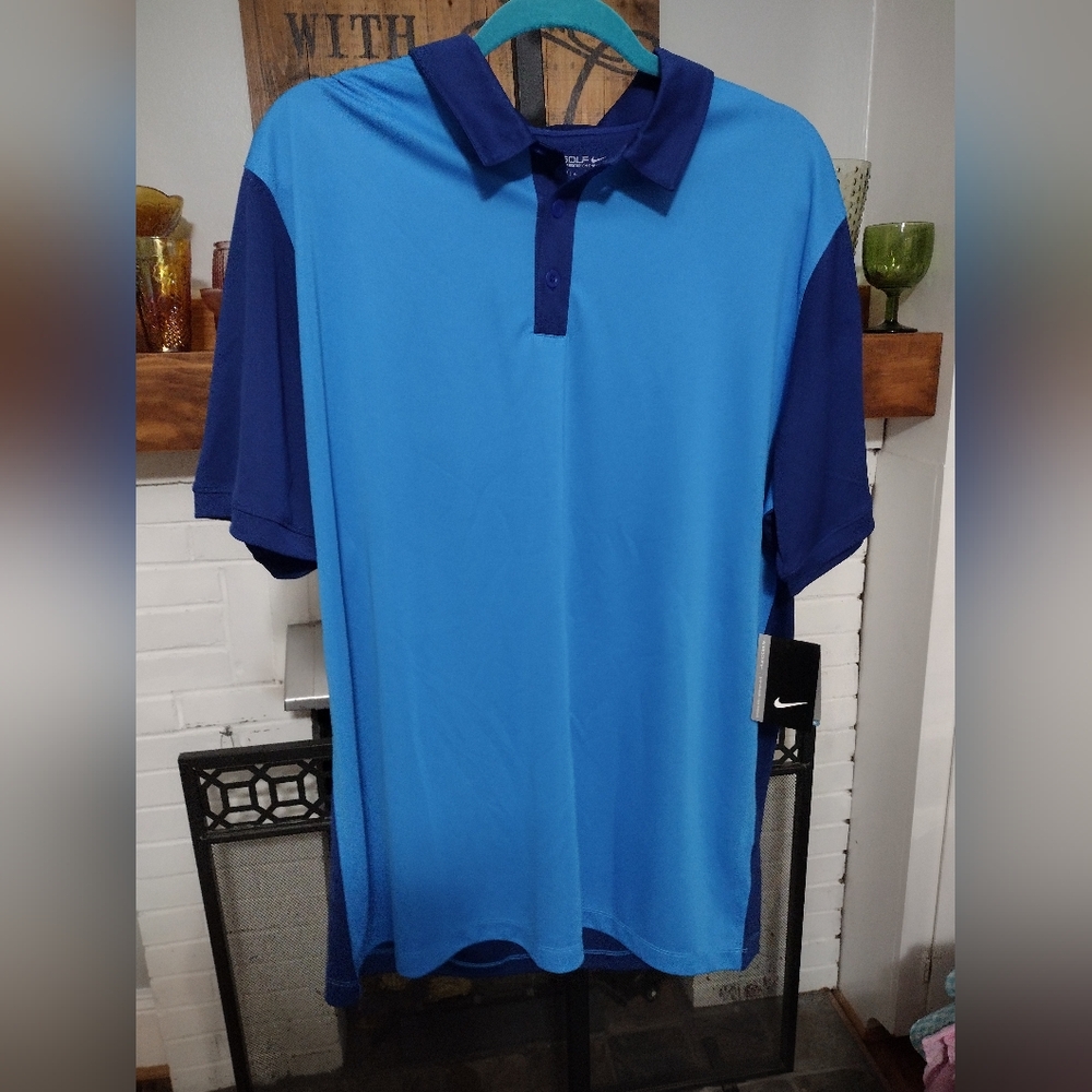 NEW Nike Golf Dri-Fit blue colorblock Polo